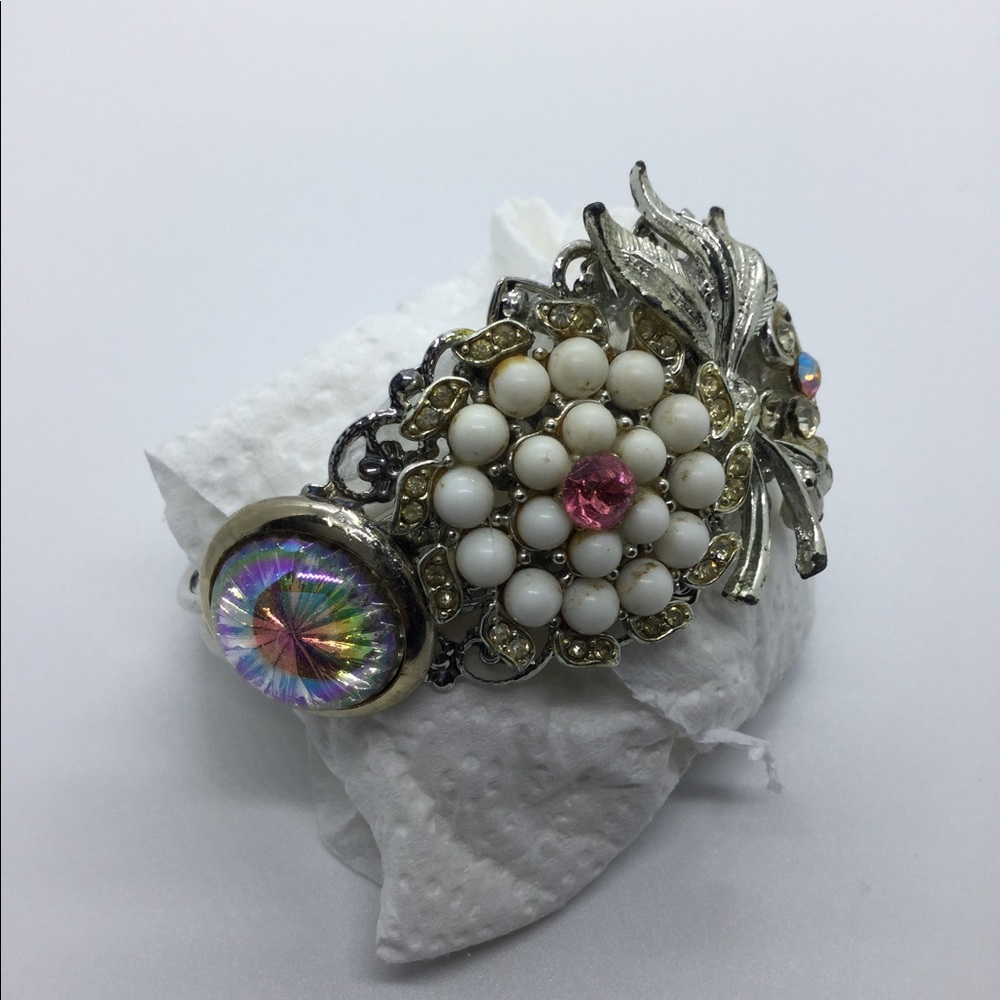 Vintage Earring/Brooch Filigree Cuff Bracelet